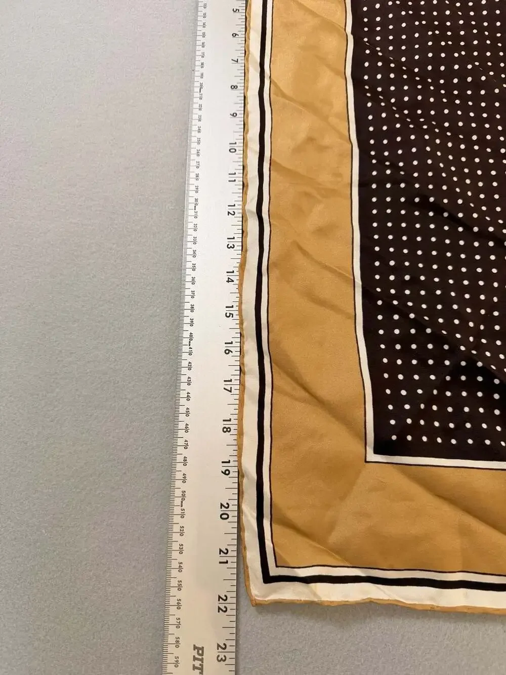 Saks Fifth Avenue Vintage Square Silk Scarf in Brown and Tan Polka Dot